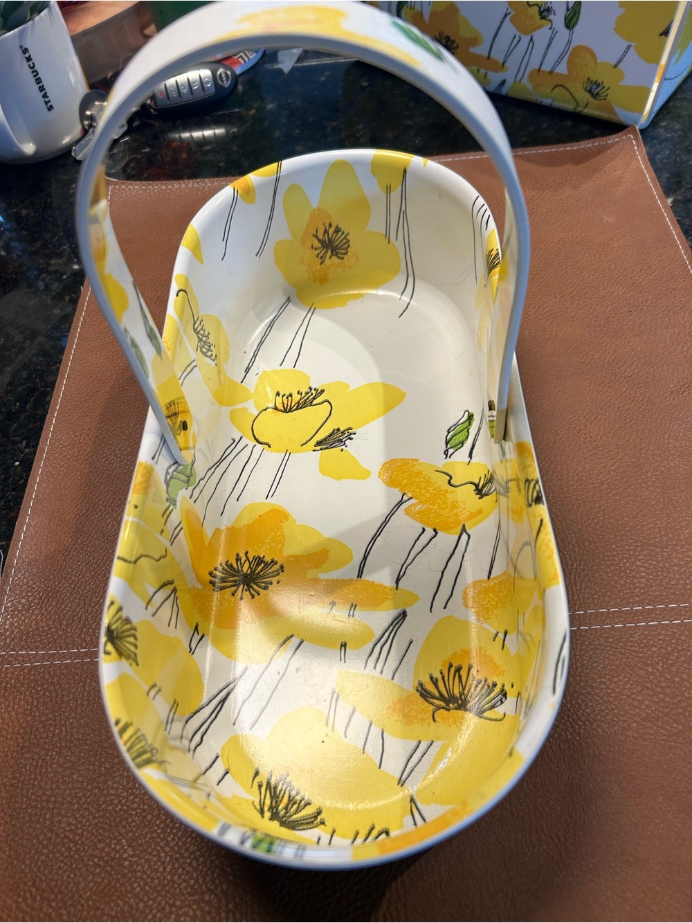 Vintage Yellow Floral Match Mates Caddy with Handle